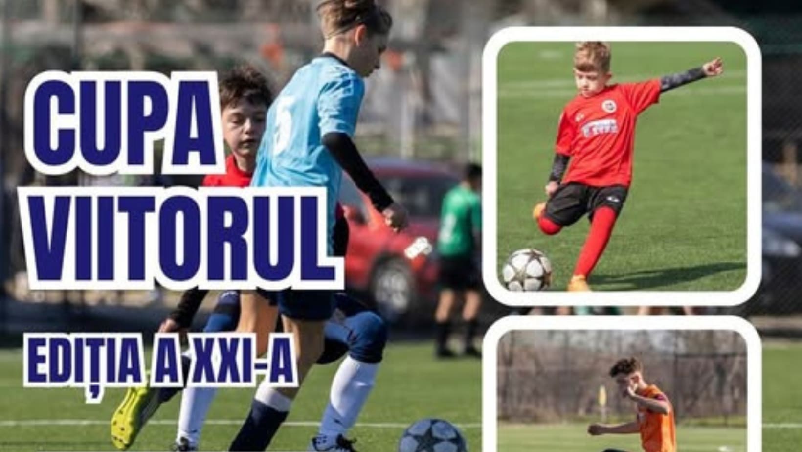Echipe de tineri fotbaliști la meci pe teren de iarbă naturală