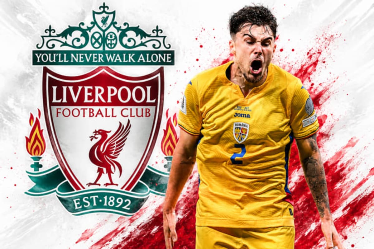 Andrei Rațiu în acțiune pe teren, defensivă, Liverpool