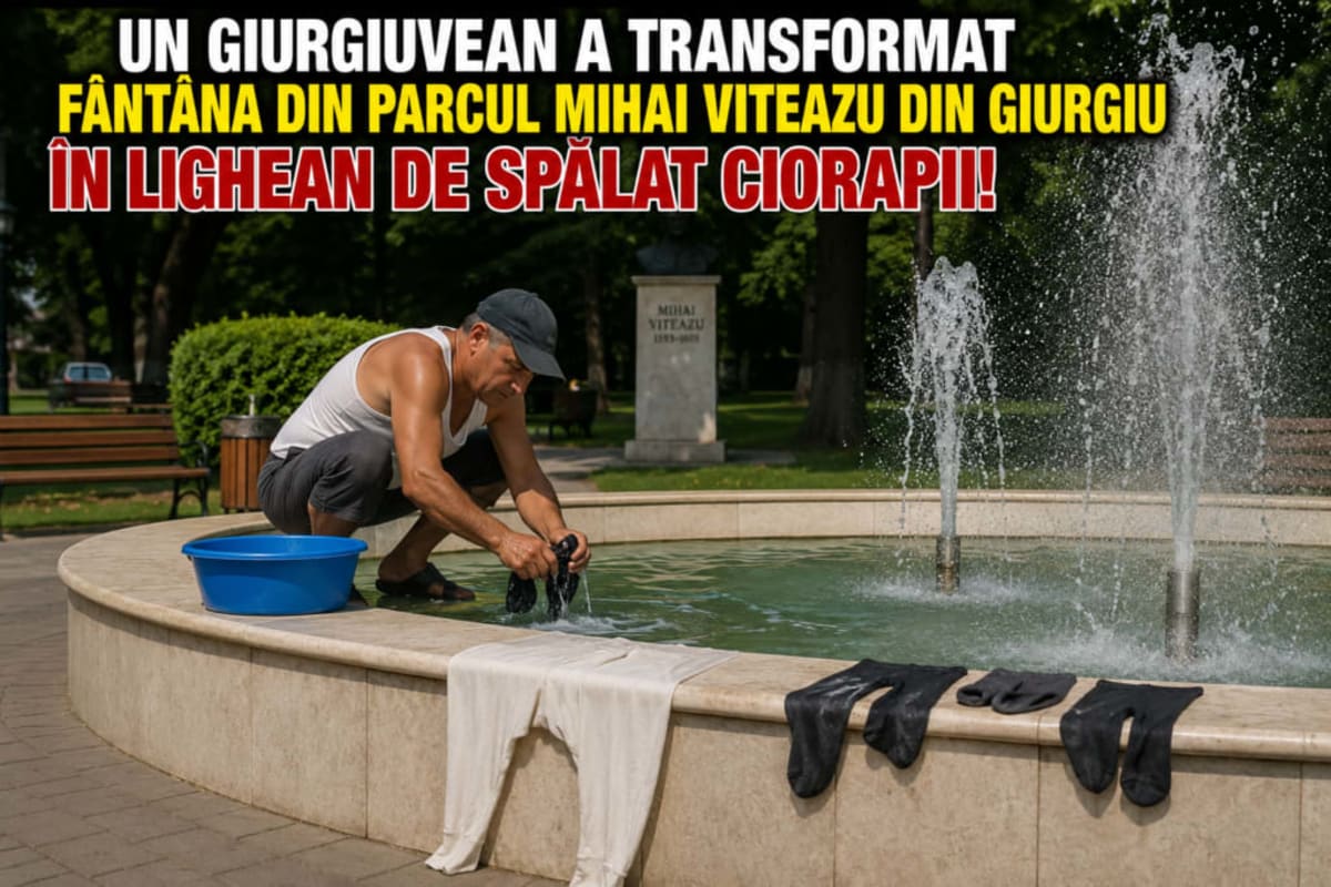Fântână arteziană din Giurgiu cu apă murdară și șervețele plutind
