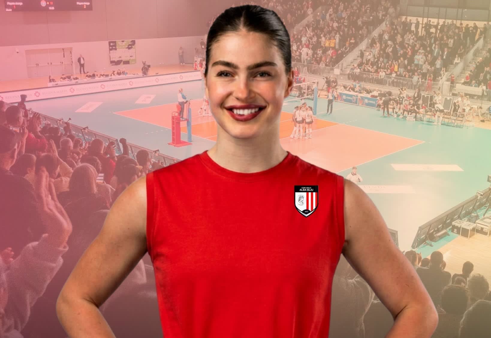 Anja Mazej în acțiune pe terenul de volei