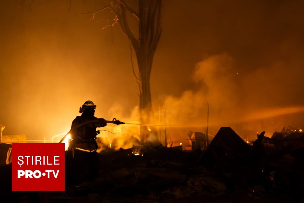 Pompieri români stingând un incendiu de vegetație uscată