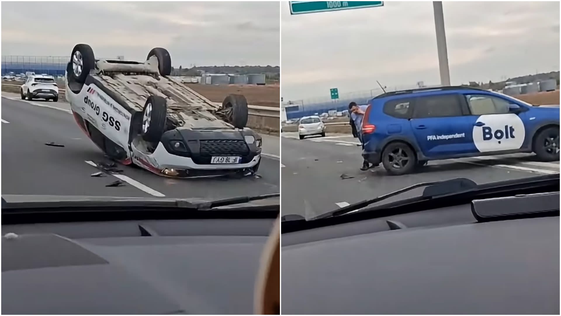 Accident pe A2 București - Constanța, vehicul SSG răsturnat Accident pe A2 București - Constanța, vehicul SSG răsturnat