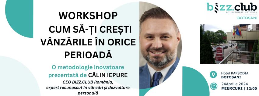 Cum să-ți crești vânzările în orice perioadă: Descoperă strategiile de succes la cursul susținut de Călin Iepure Cum să-ți crești vânzările în orice perioadă: Descoperă strategiile de succes la cursul susținut de Călin Iepure