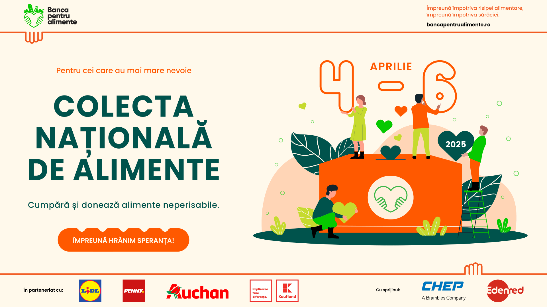 Colecta Națională de Alimente – Ediția de Paște 2025 ajunge și la Botoșani: Împreună hrănim speranța între 4-6 aprilie, în magazinele Lidl, PENNY, Kaufland și Auchan Colecta Națională de Alimente – Ediția de Paște 2025 ajunge și la Botoșani: Împreună hrănim speranța între 4-6 aprilie, în magazinele Lidl, PENNY, Kaufland și Auchan