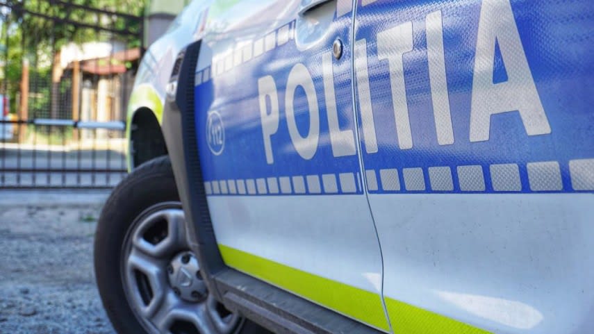 Polițiști verificând autovehicule pe strada din Mangalia