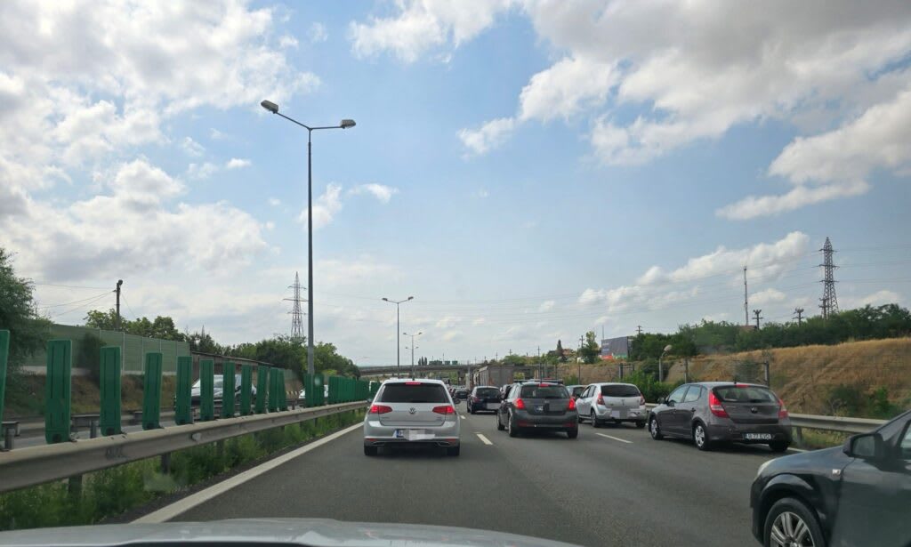 Autostrada A2 în zona Nodului Rutier Drajna, semnalizare rutieră temporară
