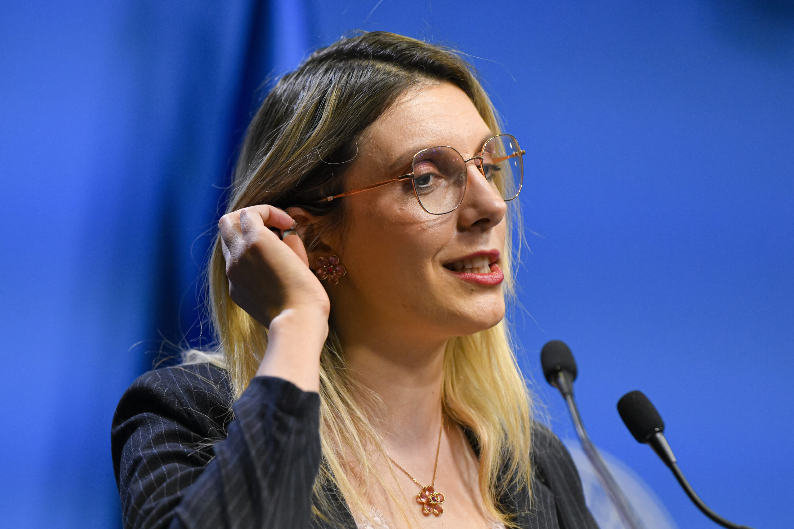 Ministra Diana Buzoianu în timpul declarațiilor despre bugetul AFM Ministra Diana Buzoianu în timpul declarațiilor despre bugetul AFM
