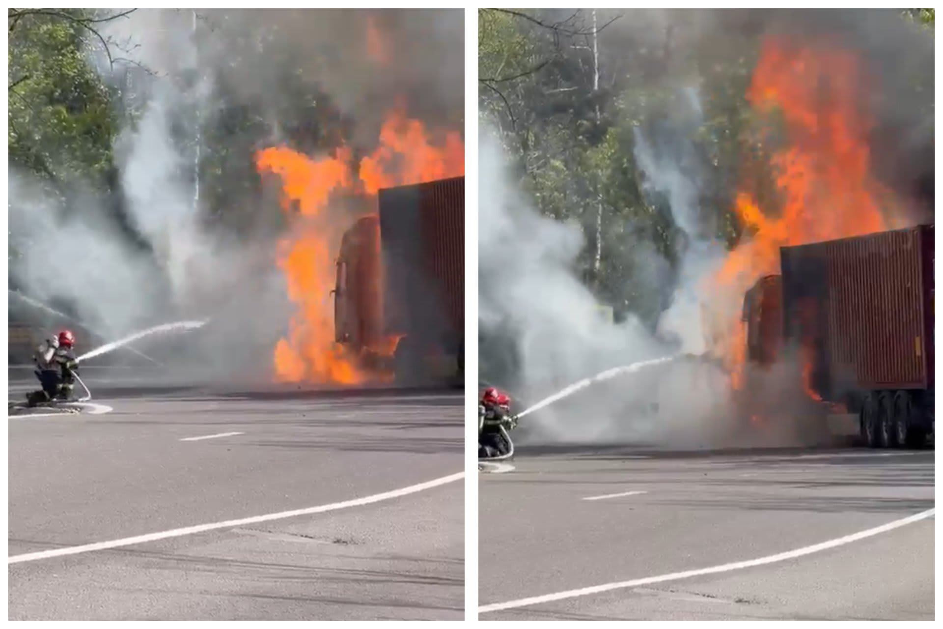 Incendiu la un camion pe DN7 în Milcoiu: pompierii intervin de urgență
