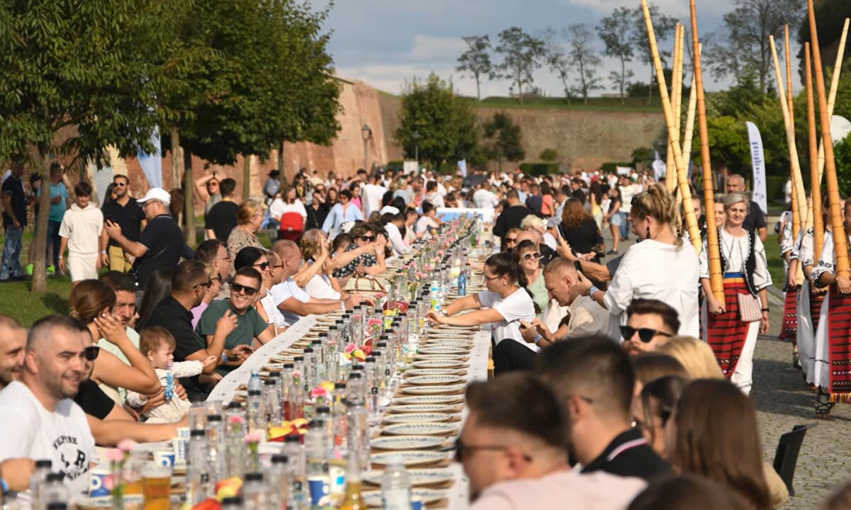 Participanți la masa lungă din materiale reciclabile la Alba Iulia Participanți la masa lungă din materiale reciclabile la Alba Iulia