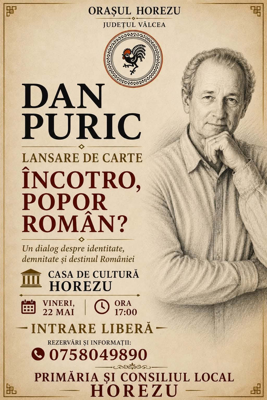 Dan Puric a lansat volum „Încotro, popor român?” la Horezu, eveniment cultural major