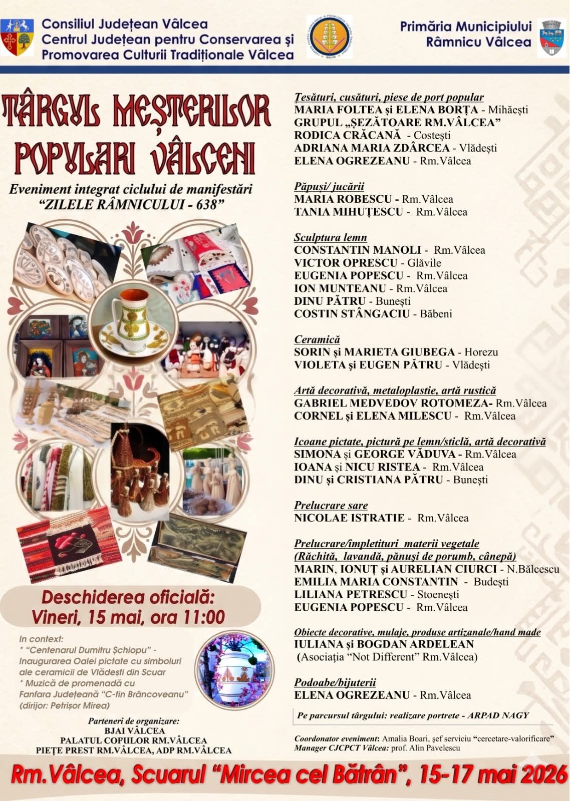 Târgul Meșterilor Populari Vâlceni revine în centrul Râmnicului, între 15 și 17 mai