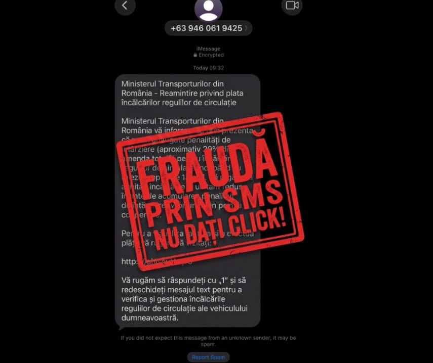 Mesaj SMS fraudulos cu amenzi false trimis către cetățeni