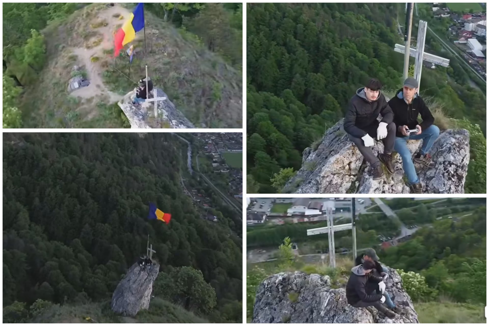 Drapel românesc arborat pe Vârful Țurțudan, deasupra orașului Brezoi