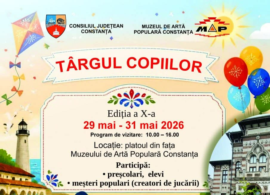Copii participând la activități tradiționale în cadrul Târgului Copiilor din Constanța