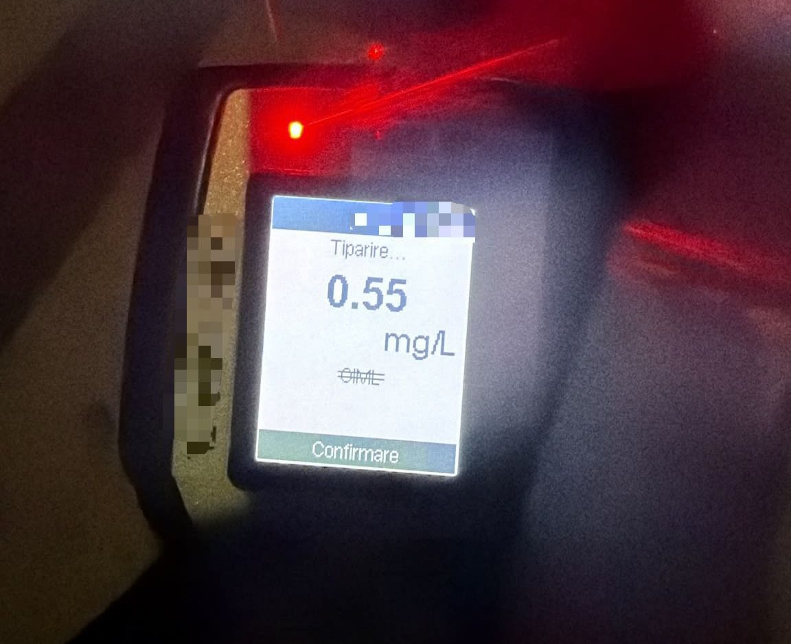 Polițiști oprind un autoturism în Mahmudia, Tulcea