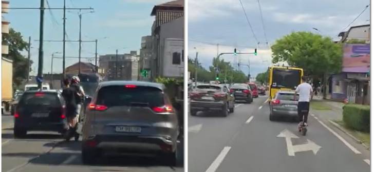 Trotinetiști în trafic, polițiști oprind un minor, imagini din Timișoara