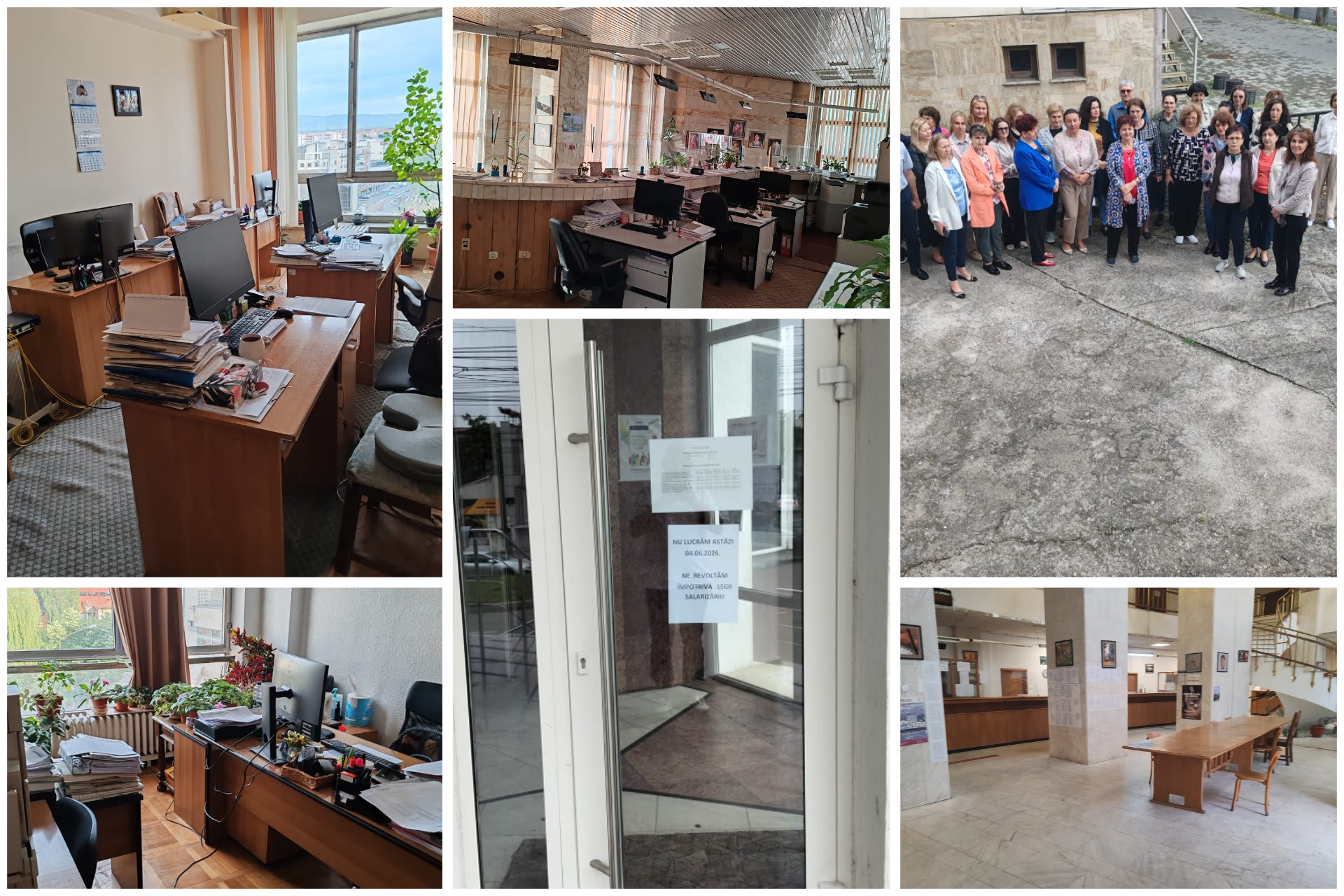 Angajați ai ANAF protestând în fața sediului din Vâlcea