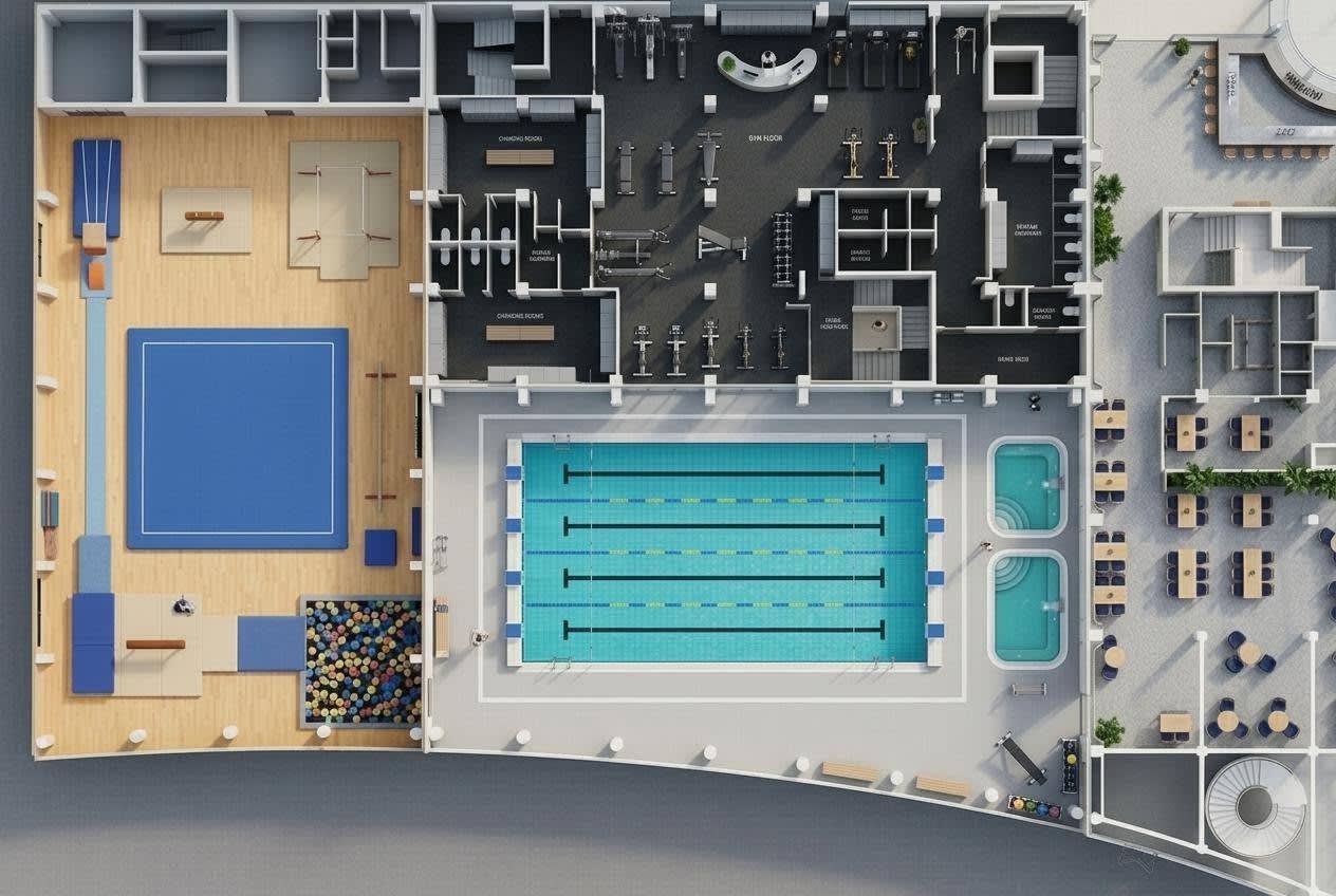 Randare a viitorului complex sportiv Timiș 4 All de la Giroc, afectat de inundație