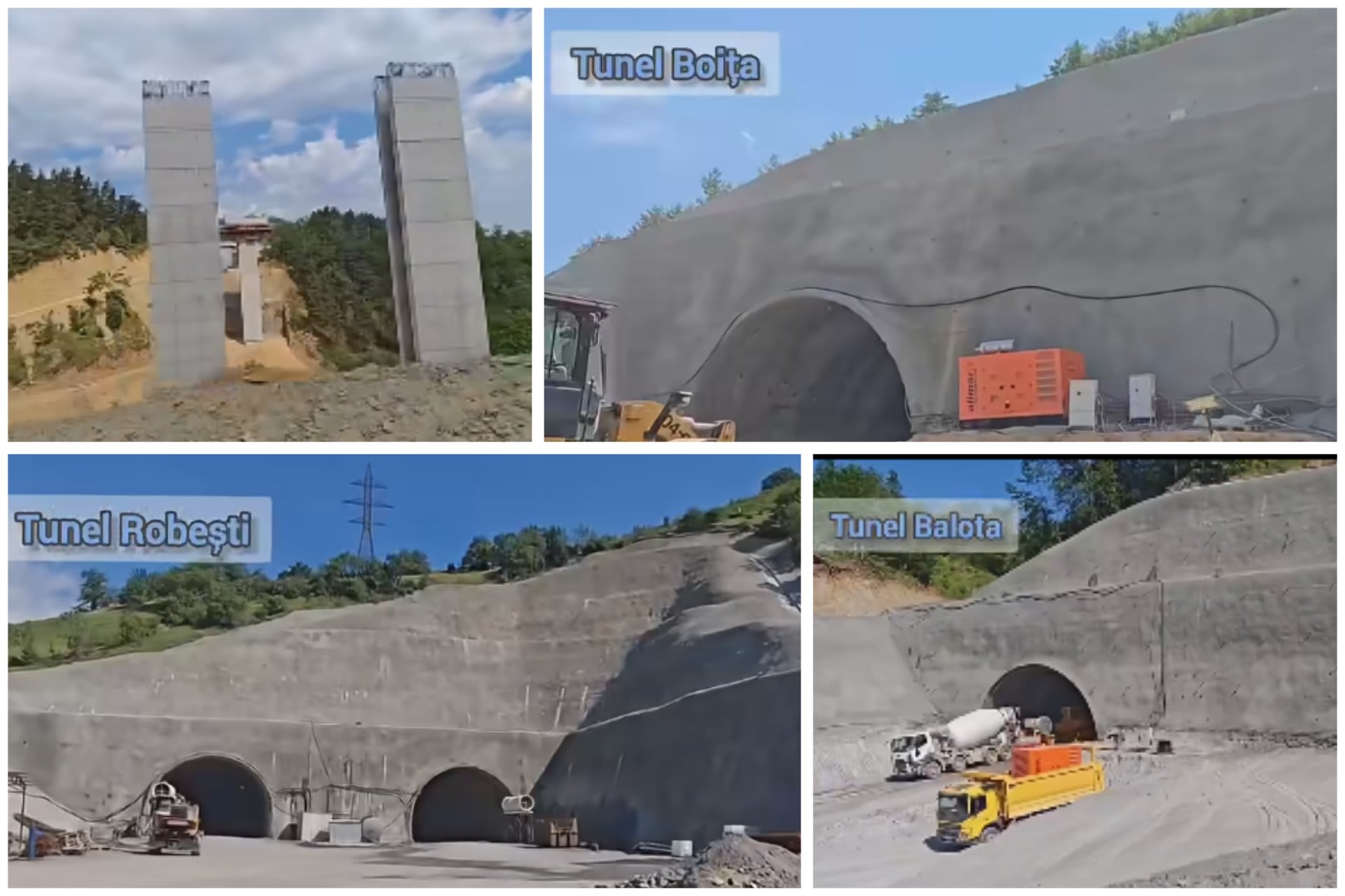 Constructori în șantierul autostrăzii Sibiu–Pitești, excavare tunel montan