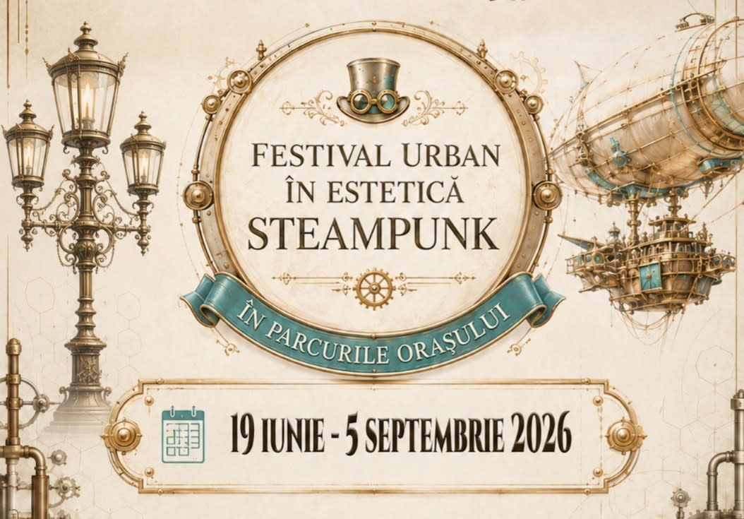 Spectacol steampunk în parcul din Constanța, cu personaje și decor futurist