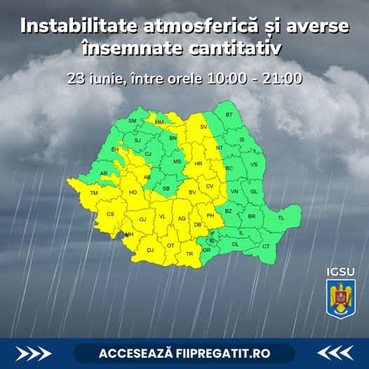 Cod galben de furtuni în Vâlcea: ploi torențiale, vijelii și grindină până la ora 21:00