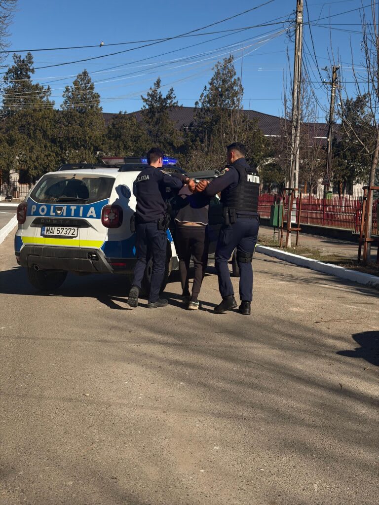 Polițiști reținând un bărbat în Fălciu pentru încălcarea ordinului de protecție Polițiști reținând un bărbat în Fălciu pentru încălcarea ordinului de protecție