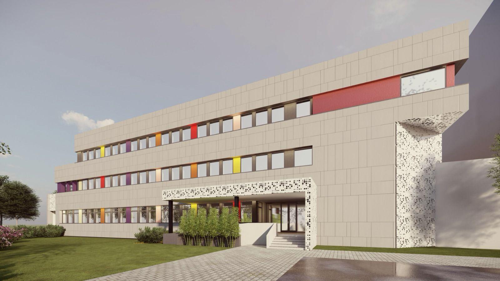 Clădire Casa Austria în proces de modernizare, echipe de muncitori și utilaje