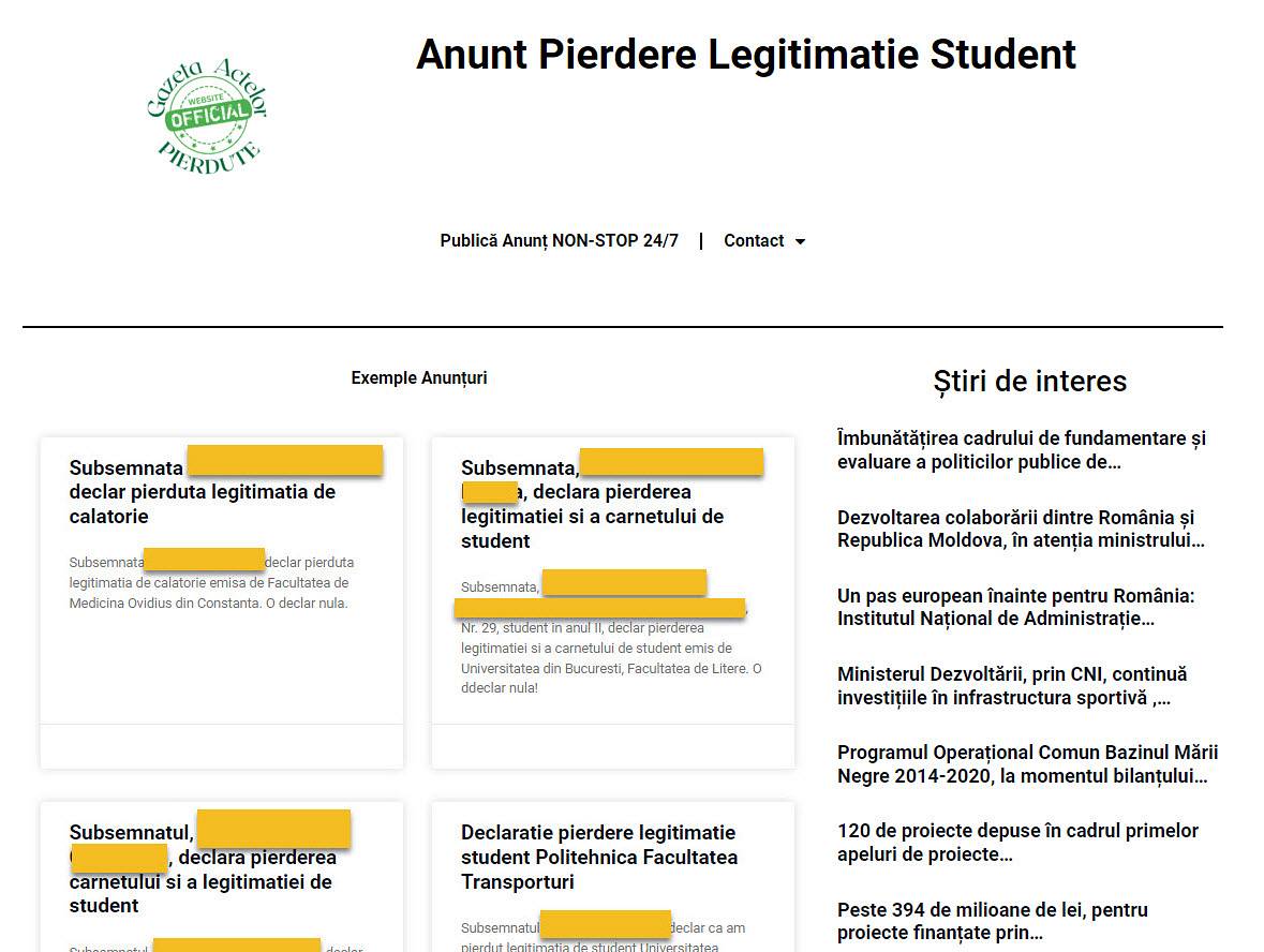 Un student a pierdut carnetul și legitimația la Galați; documentele sunt declarate nule