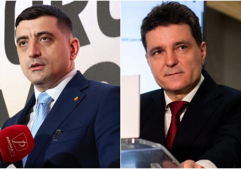 George Simion și simbolul AUR în cadrul unei declarații publice