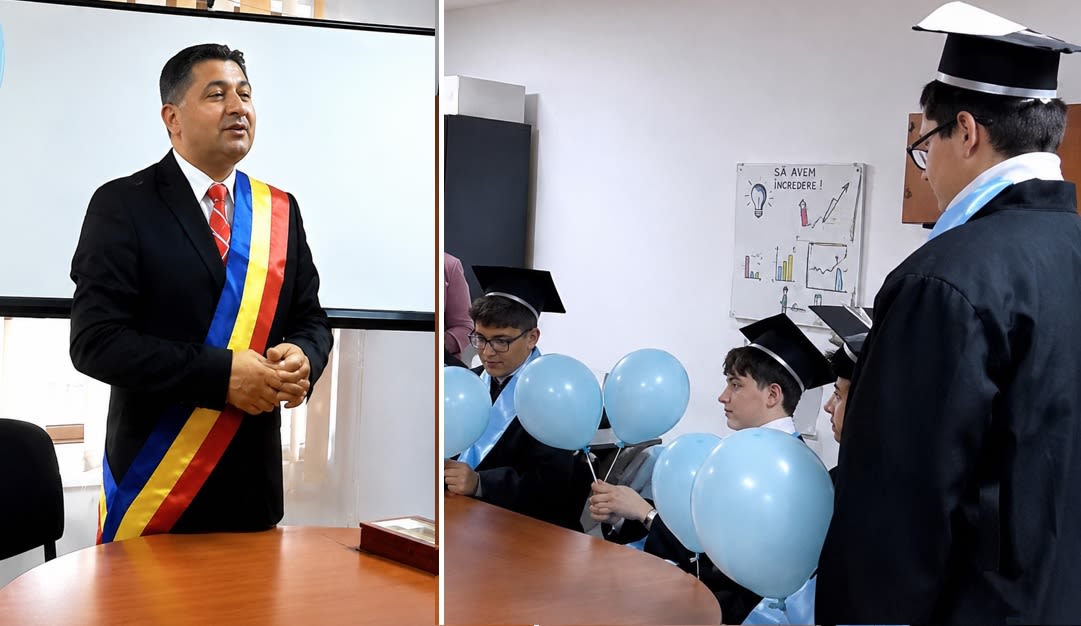 Elevi și primar în sala de ședințe la Valea Mare