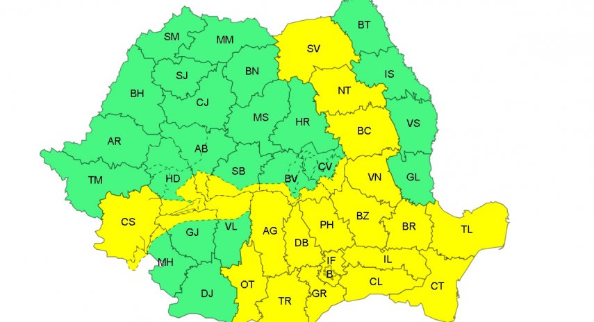 Vânt puternic, grindină și ploi torențiale în România