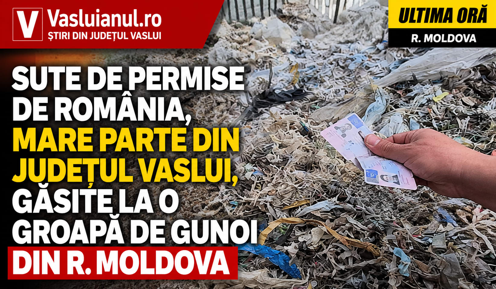 Permise de conducere românești scoase din deșeuri, groapă de gunoi în Moldova