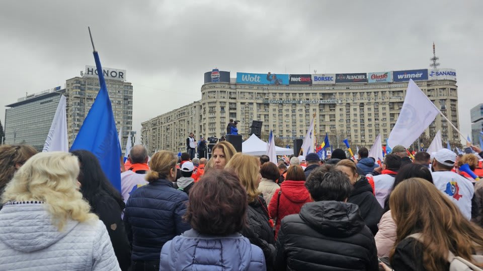 Lider sindical Blocul Național Sindical în timpul unei conferințe