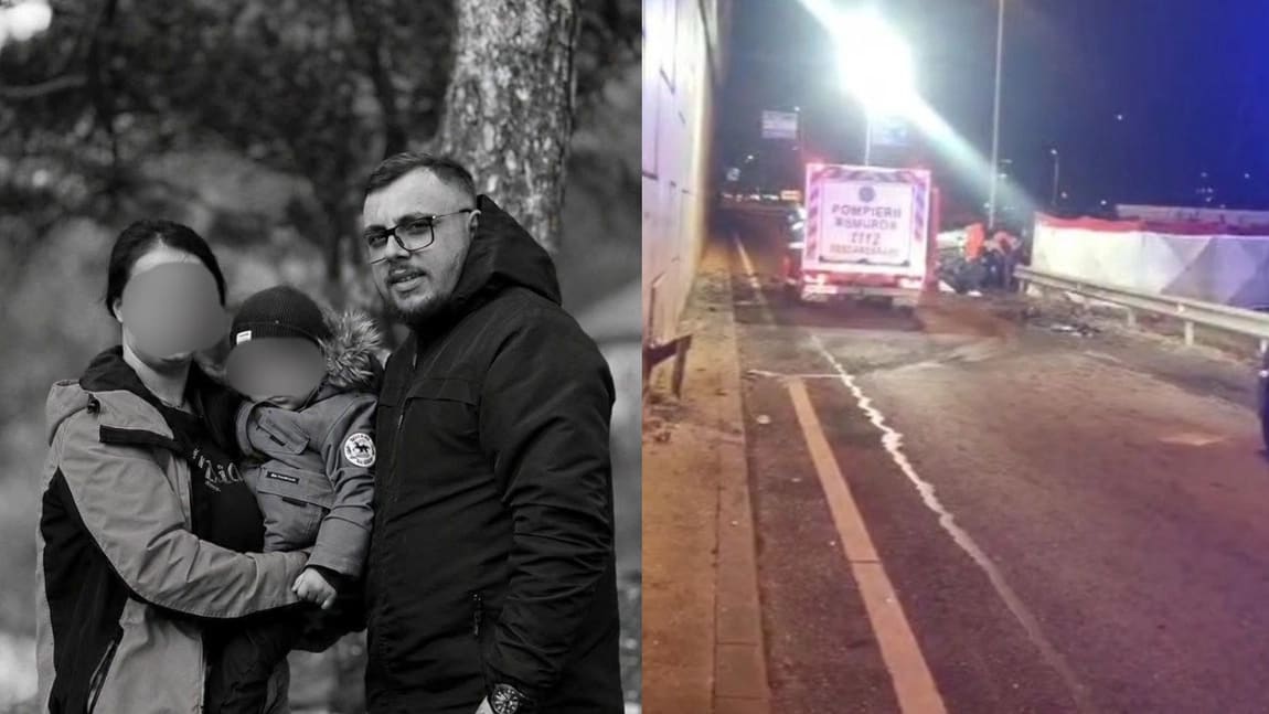Mașină avariată în accident, stâlp de susținere, zona «Drumul cu Plopi»