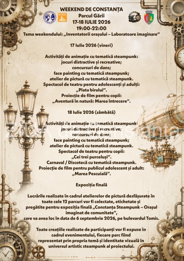 Participanți în costume steampunk în Parcul Gării din Constanța