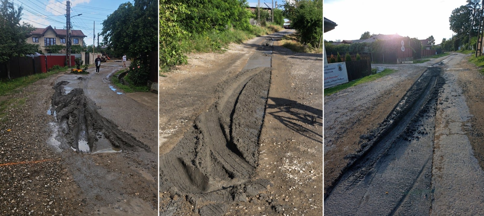 Mașină intrând în betonul recent turnat la Dumbrăvești