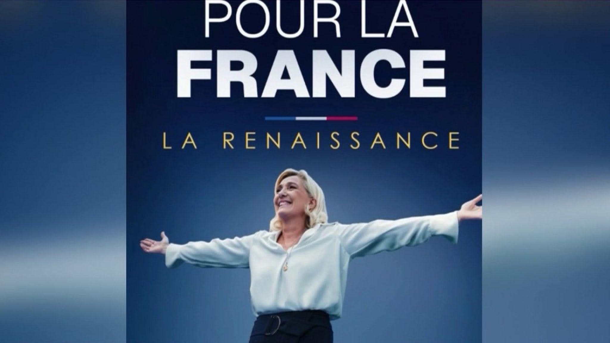 Politician Marine Le Pen în campanie electorală, slogan și afiș electoral