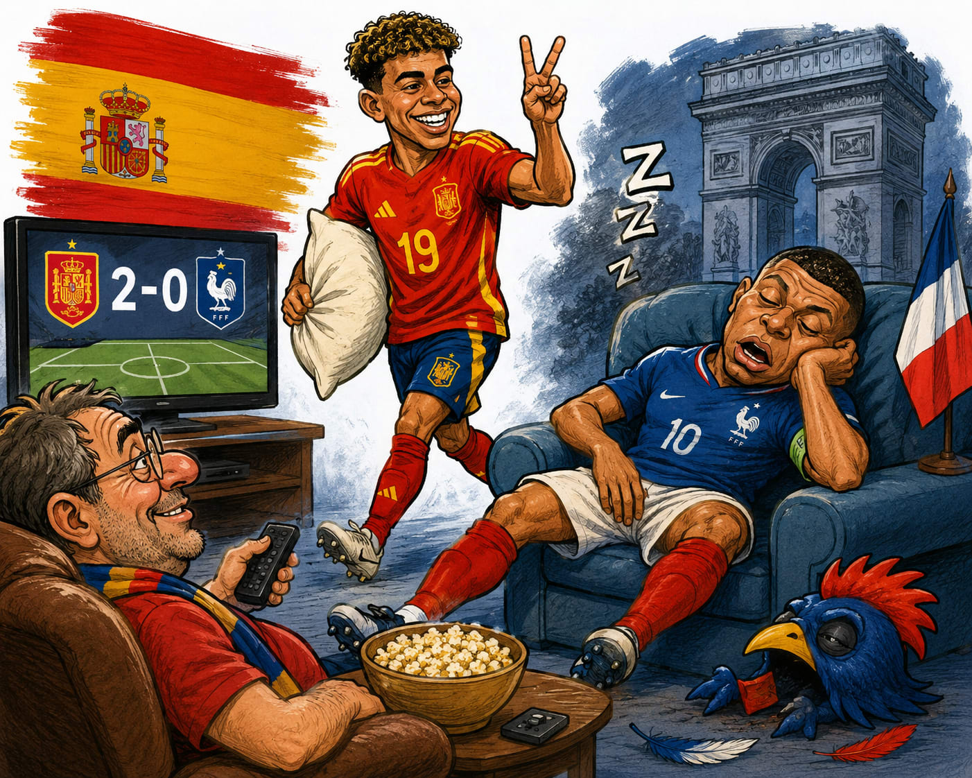 Fotbalist francez în acțiune, arbitraj cu VAR, stadion Madrid