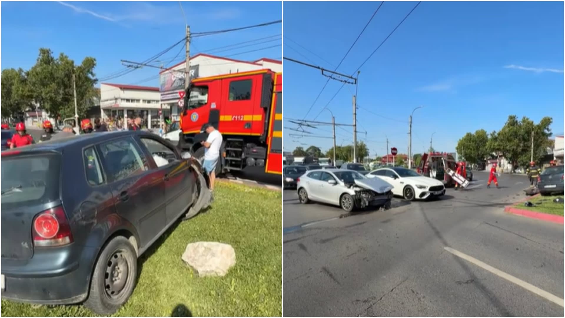 Mașină avariată după accident, impact violent, zona intersecției din Sectorul 5