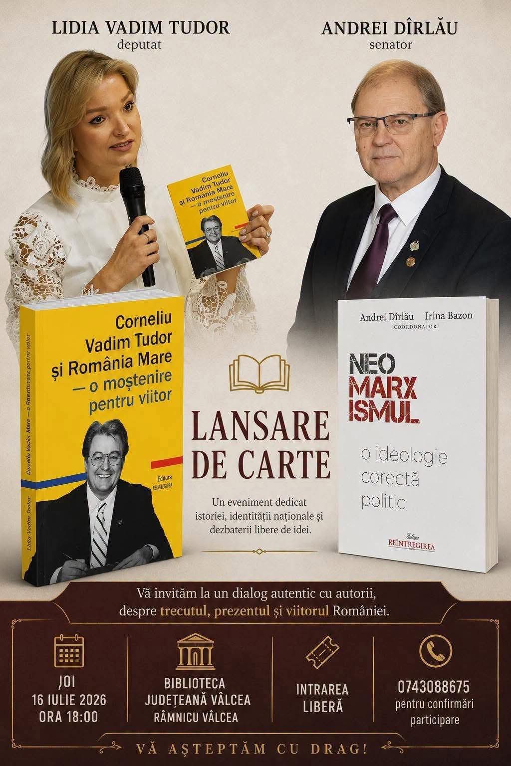 Lidia Vadim Tudor și Andrei Dîrlău la lansarea cărților în Râmnicu Vâlcea Lidia Vadim Tudor și Andrei Dîrlău la lansarea cărților în Râmnicu Vâlcea