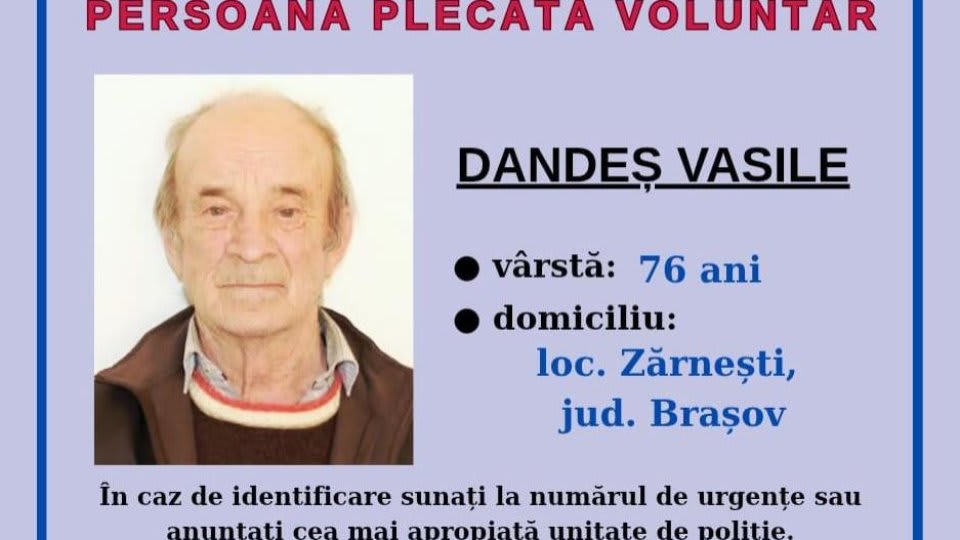 Polițiști brașoveni caută bărbat dispărut, semnalmente și locație