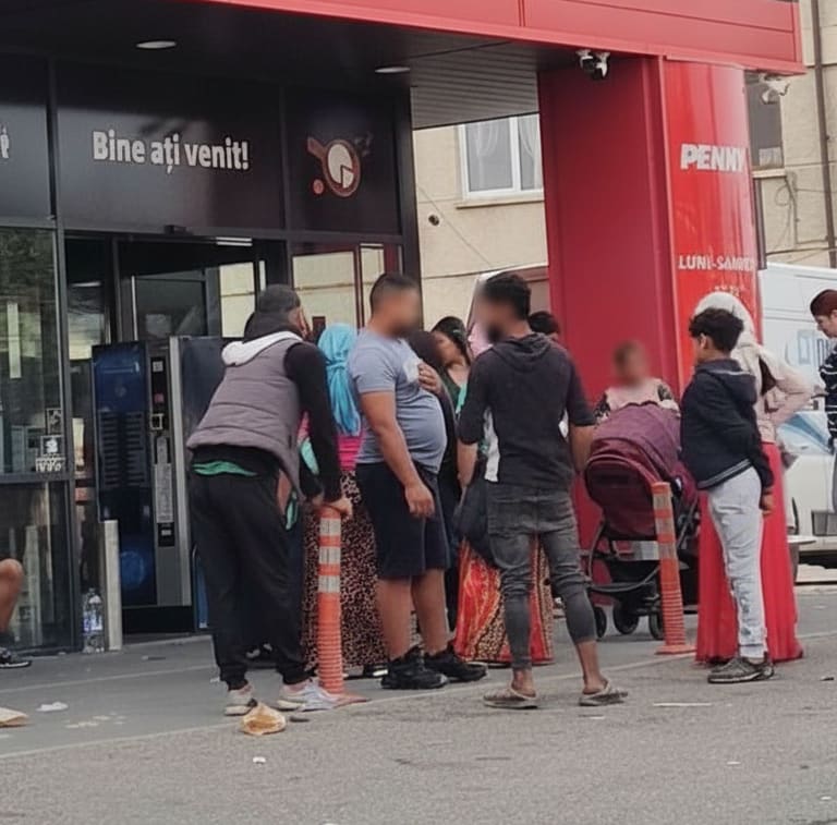 Atmosferă relaxantă în fața unui market din Târgu-Neamț