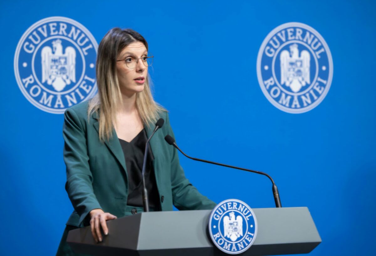Ministrul Mediului Diana Buzoianu explicând proiectul de lege despre apă