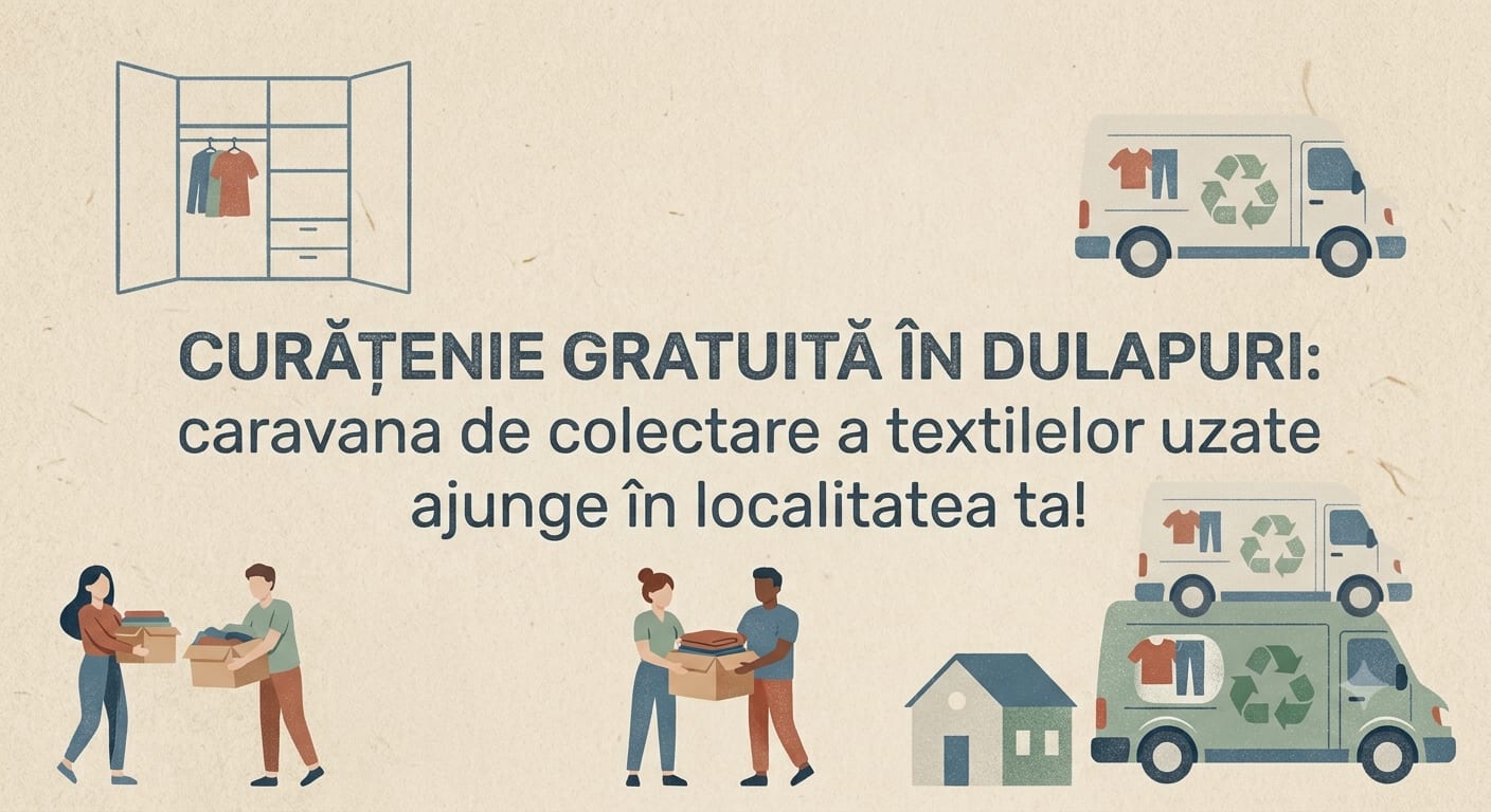 Persoane donând haine vechi la punct de colectare în Caraș-Severin