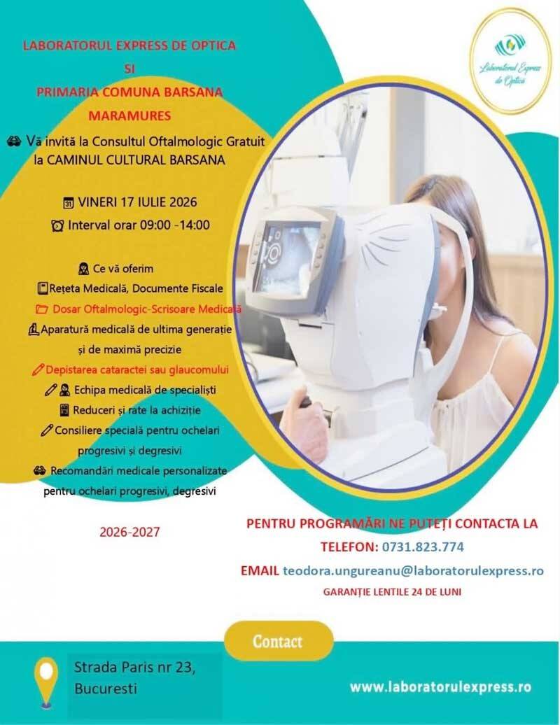 Specialist oftalmolog realizând evaluare vederii la campanie în Bârsana Specialist oftalmolog realizând evaluare vederii la campanie în Bârsana