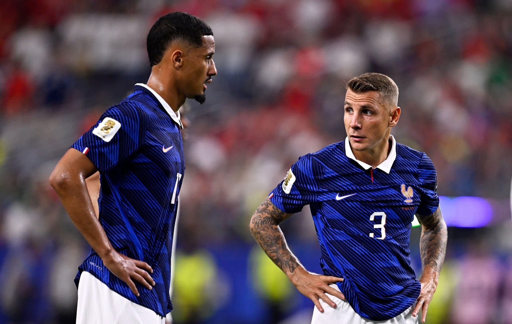 Lucas Digne în timpul meciului CM 2026, reacție după penalty