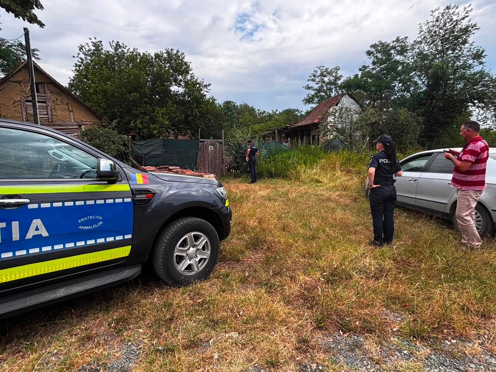 Polițiști din Timiș verificând câini în Uliuc