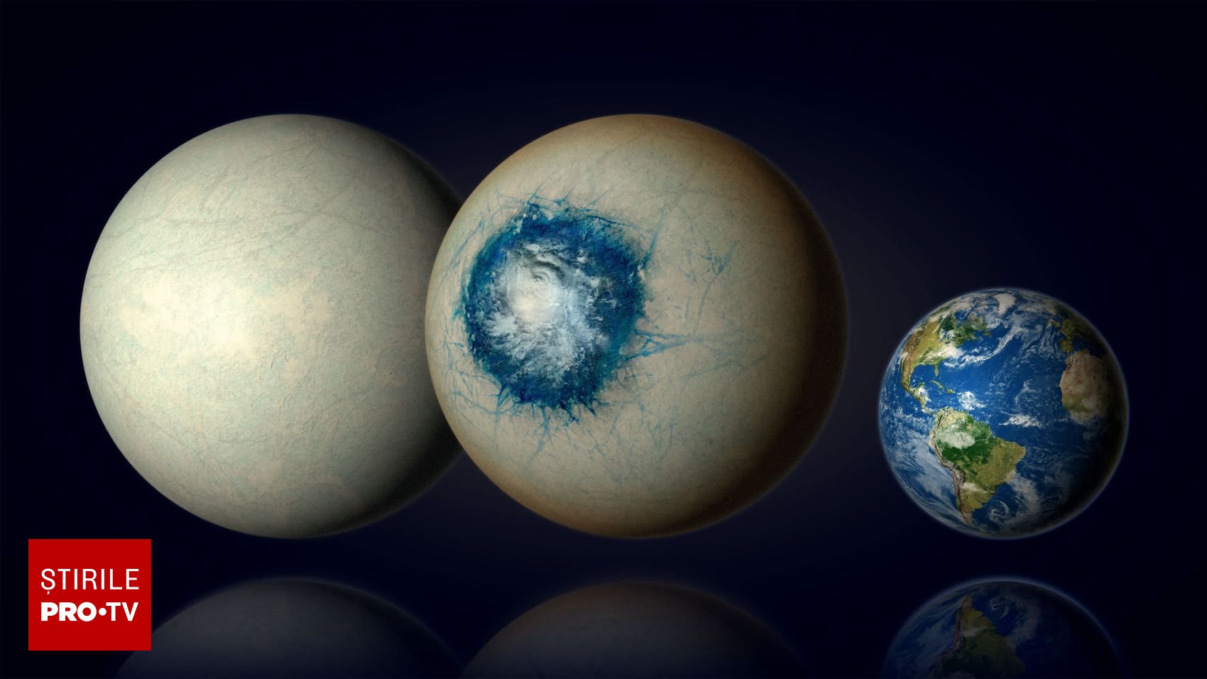 Imagine a unei planete în spațiu, cu atmosferă vizibilă și stea în fundal