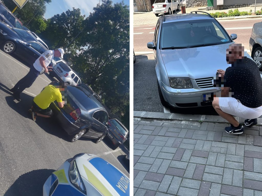 Polițiști rutieri verificând un autoturism în trafic în Vâlcea