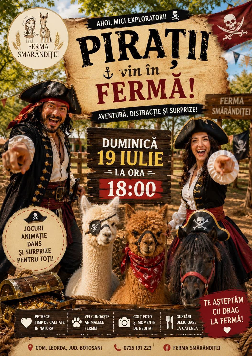 Aventură cu pirați la Ferma Smărănditei, duminică: jocuri, animație și surprize pentru copii